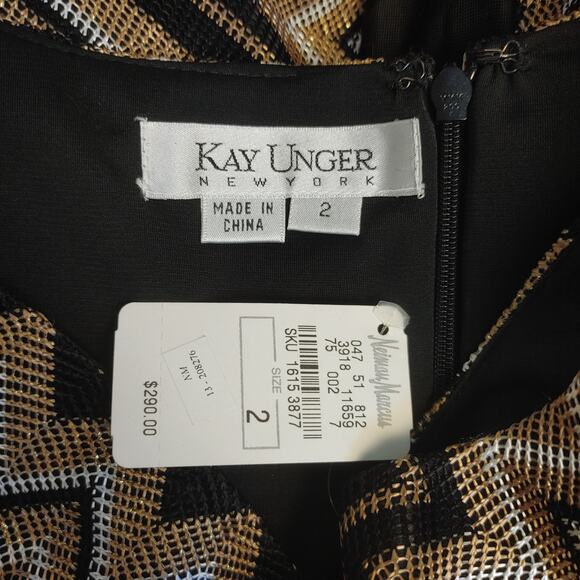 Kay Unger NY Women's 2  Gold/Black Zig/Zag Midi Dress - Picture 4 of 5